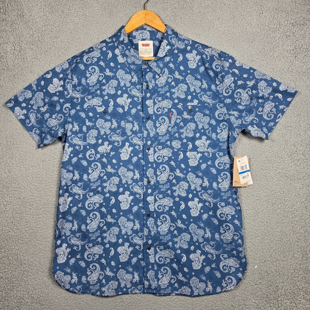 Levis Shirt Mens Size XL Dark Blue Paisely All Over Print Twill Lightweight NEW